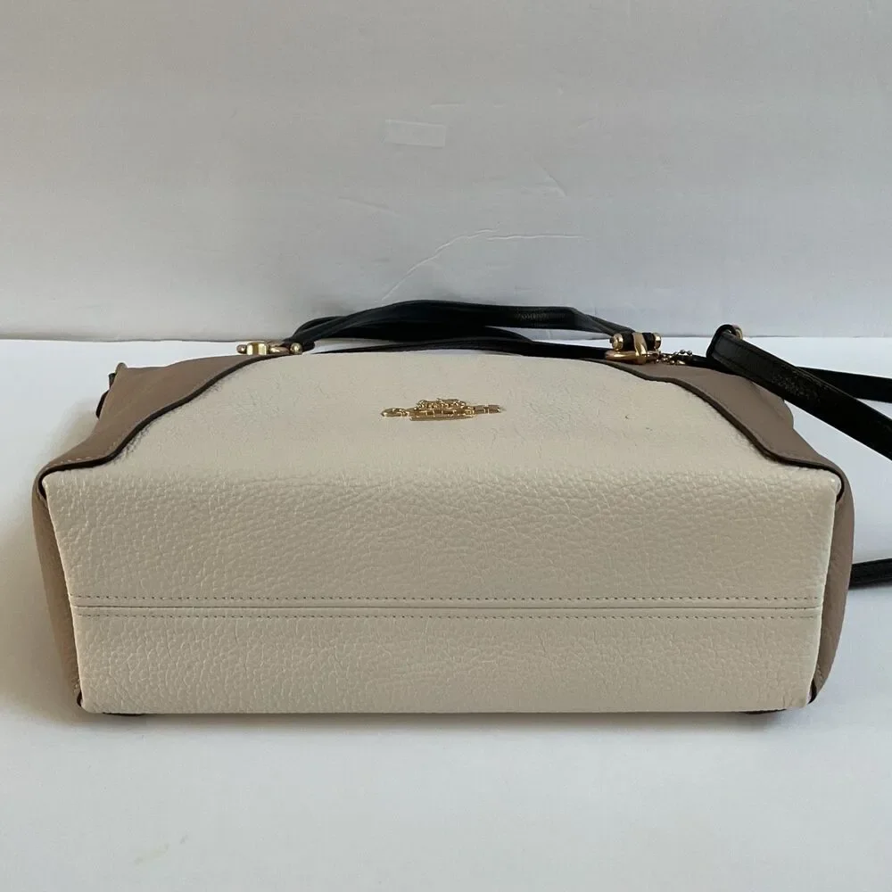 Coach Kacey Satchel Leather Bag in Colorblock Gold Chalk Tan Convertible C6841
